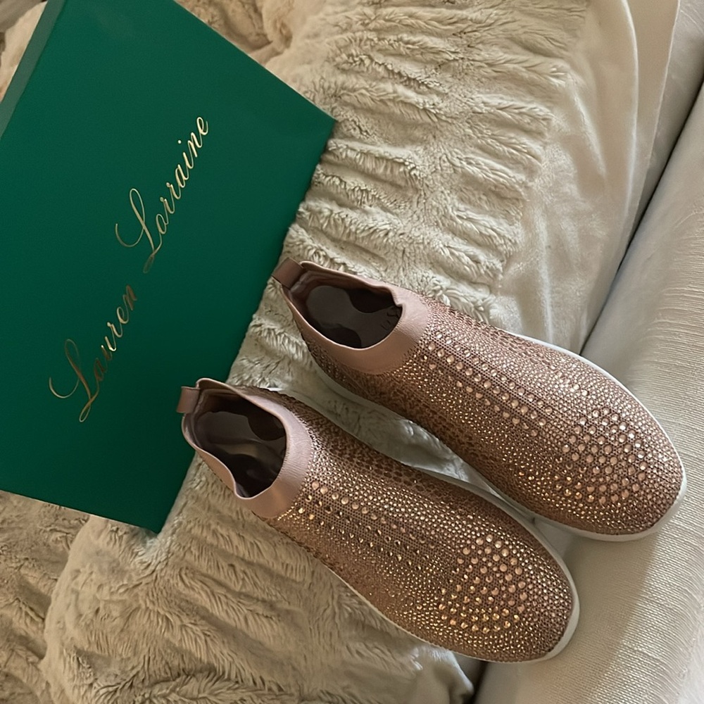 Lauren Lorraine Women's Pink/rose gold/ nude Slip-On sparkle Sneakers - Picture 3 of 10